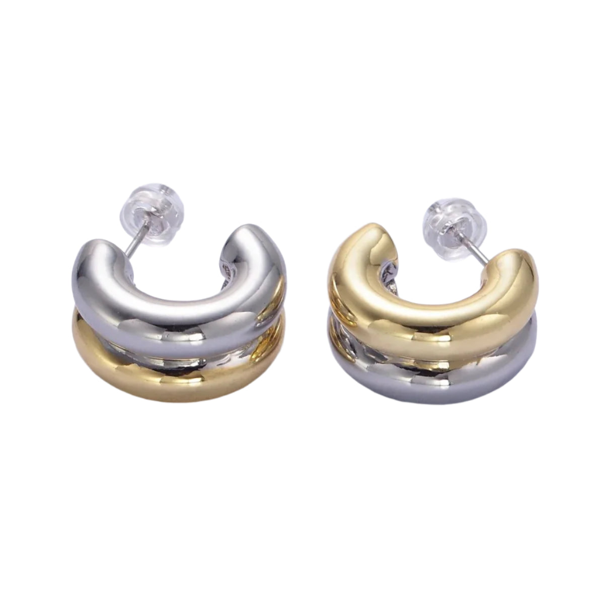 THE OLIVIA HUGGIE EARRINGS (mixed metal)