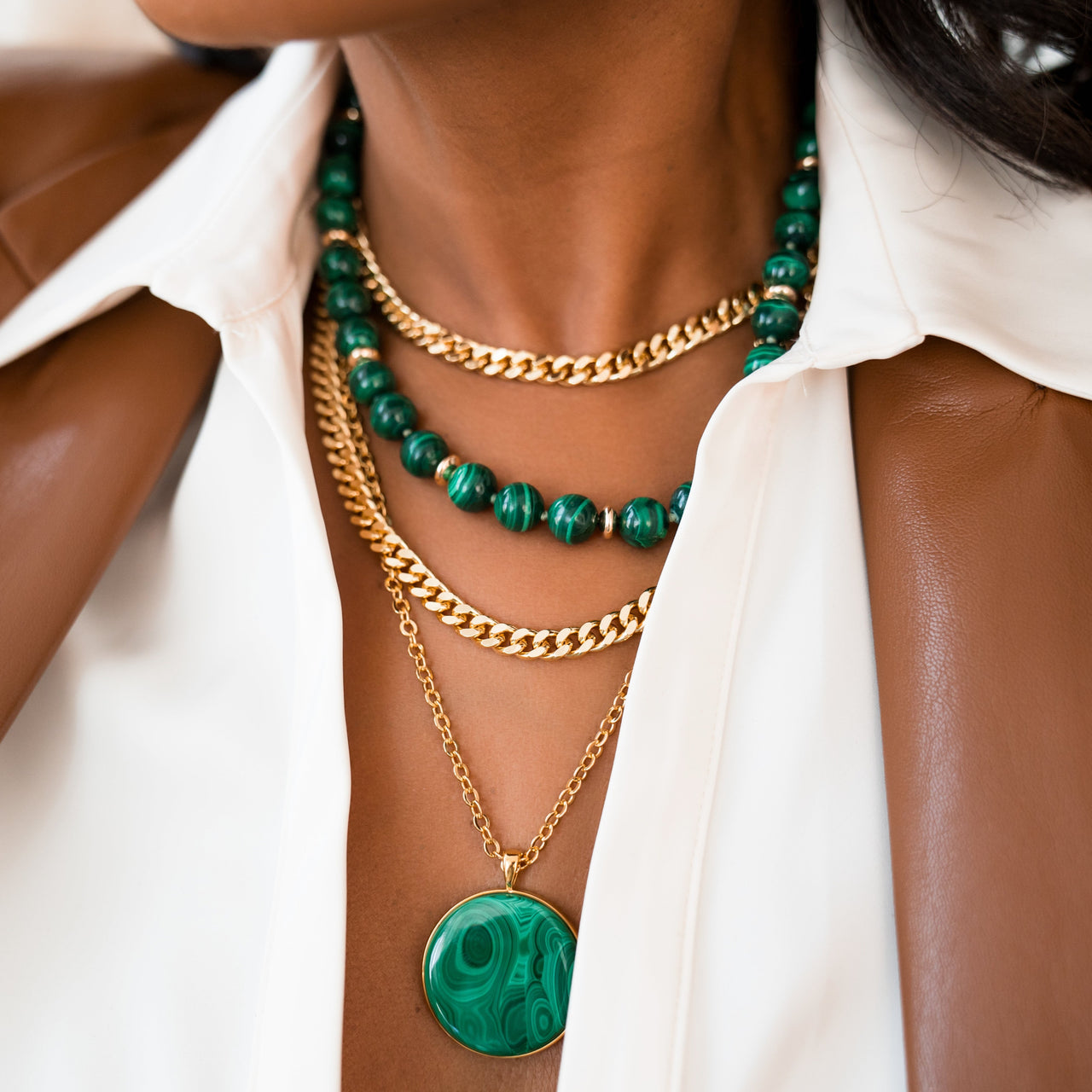 SALINA MALACHITE & GOLD BEAD NECKLACE