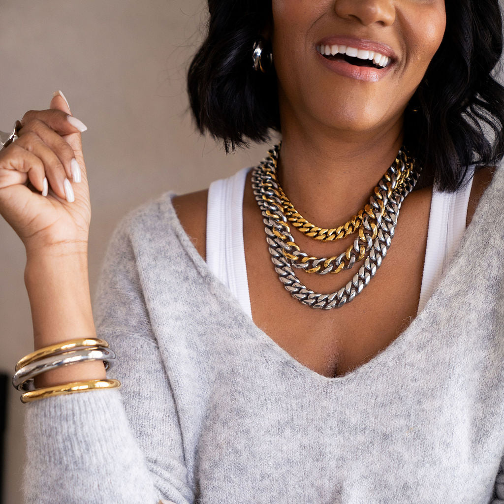 STÉPHANIE MIXED METAL CUBAN LINK CHAIN