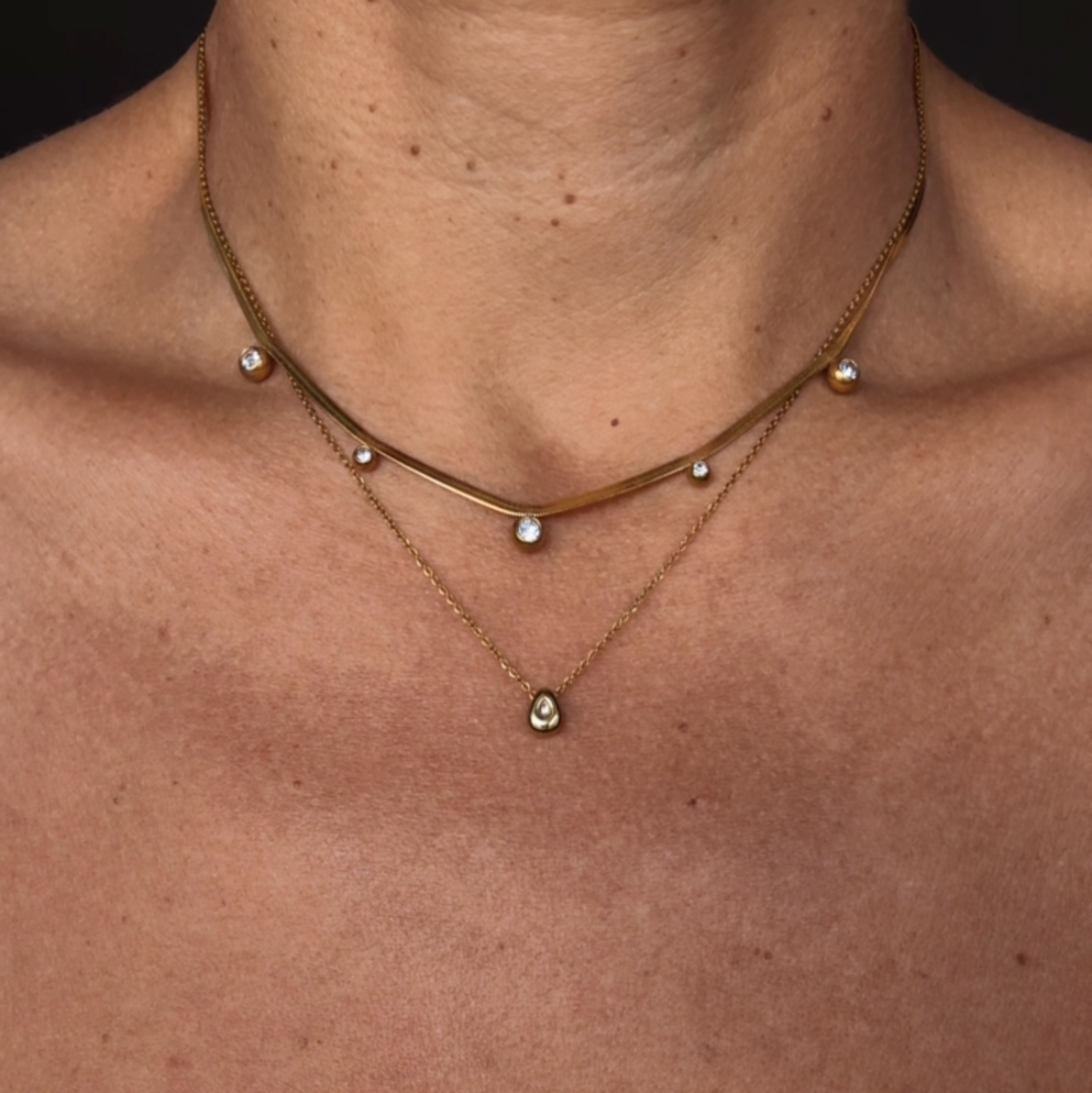 CALISTA CRYSTAL HERRINGBONE & SOLITAIRE NECKLACE SET