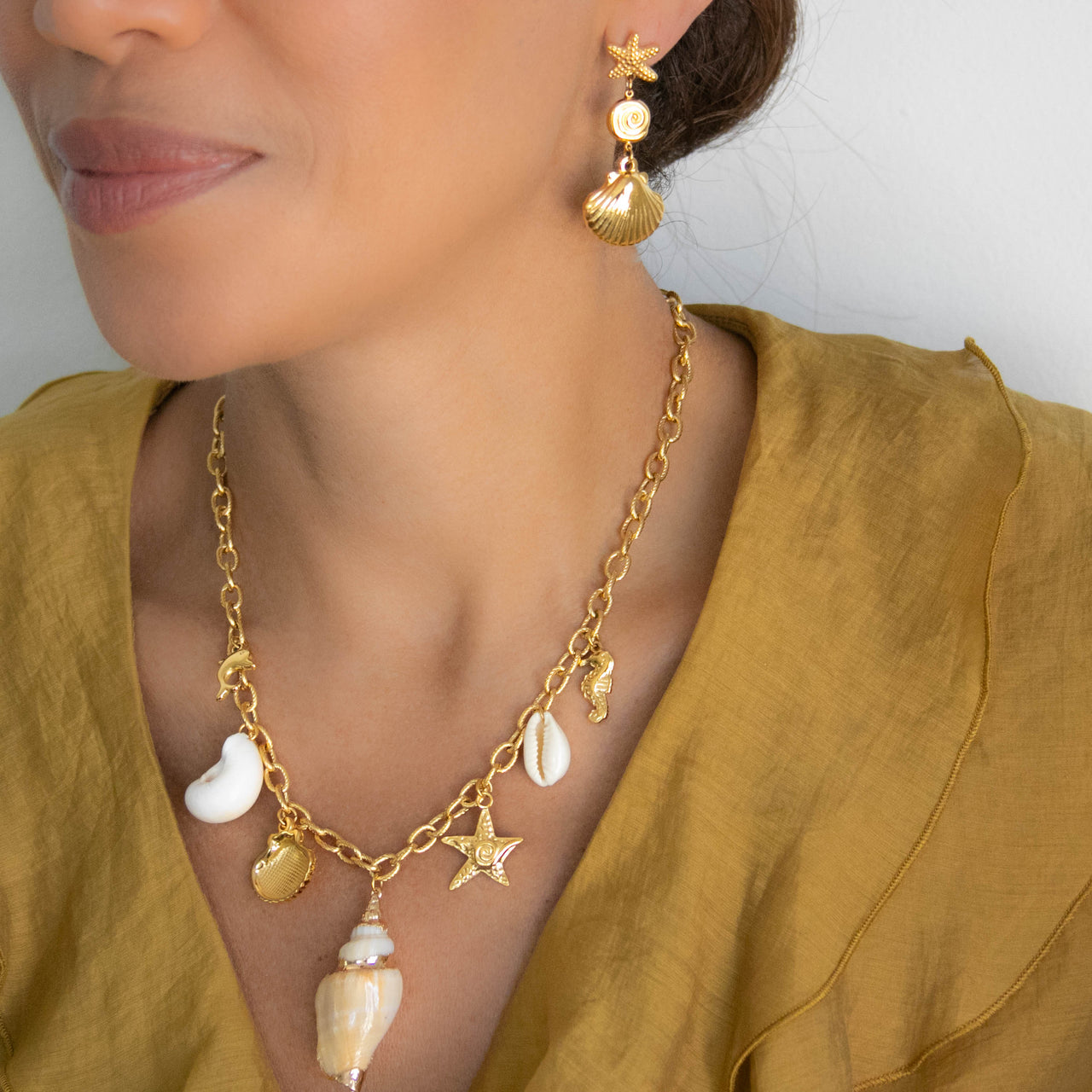 LILA STARFISH SHELL CHANDELIER EARRINGS