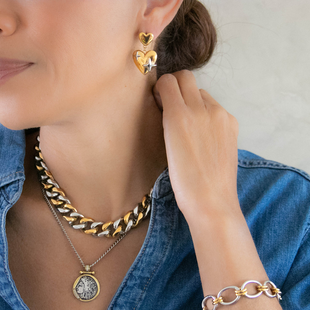STÉPHANIE MIXED METAL CUBAN LINK CHAIN